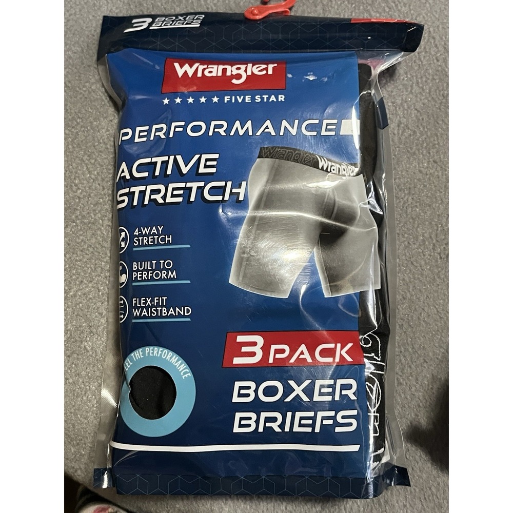 Men's Medium Wrangler Five Star Performance Active Stretch 3 Pack Boxer Briefs